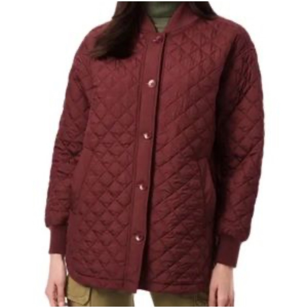 Bernardo Quilted Bomber Jacket Burgundy Snap Front Pockets Size‎ S/CH